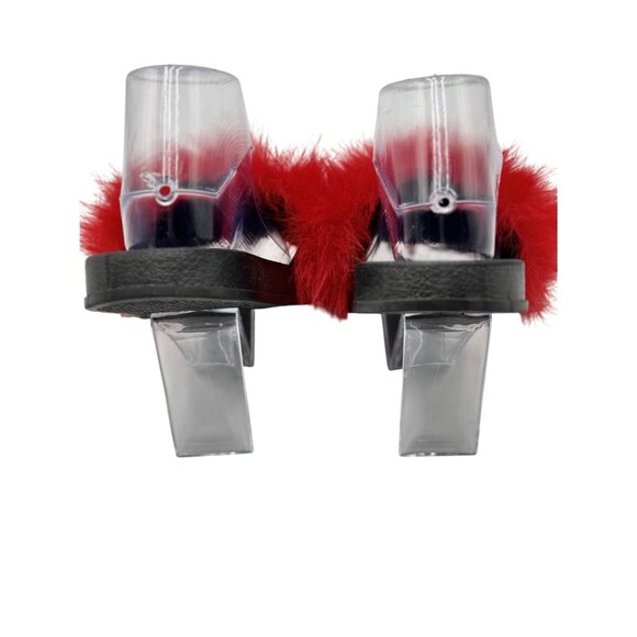 T.S. Womens Slides Size 8/38-39 Red Fluffy Faux Fur Rubber Sandals - Picture 4 of 9